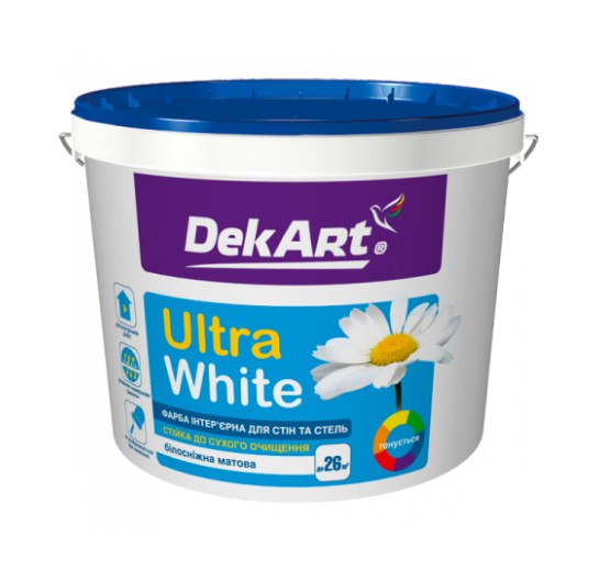 Фарба інтер'єрна для стін та стель ВДА "Ultra White", біла матова, ТМ "DekArt" -4 кг